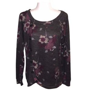 [Maurices] Gray Floral Button Detail Blouse